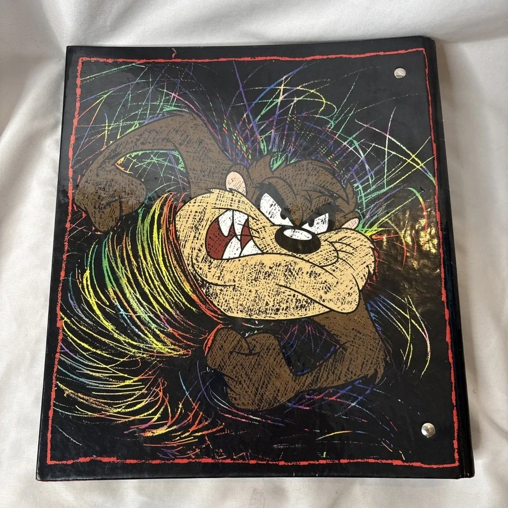 (2) Vtg Looney Tunes TAZ Tasmanian Devil 3-Ring Binders Folders‎ 1990s